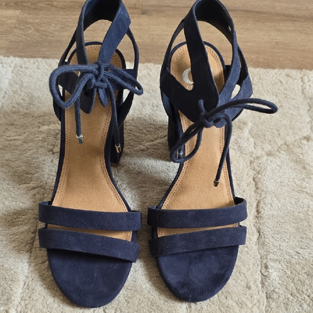 Gianni Bini Navy Blue Suede Heeled Sandals Size 8.5